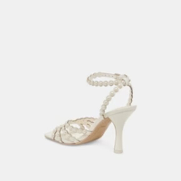 NEW DOLCE VITA Leather Hellen Faux Pearl Dress Heels in white 1025 3m7 - Picture 9 of 10